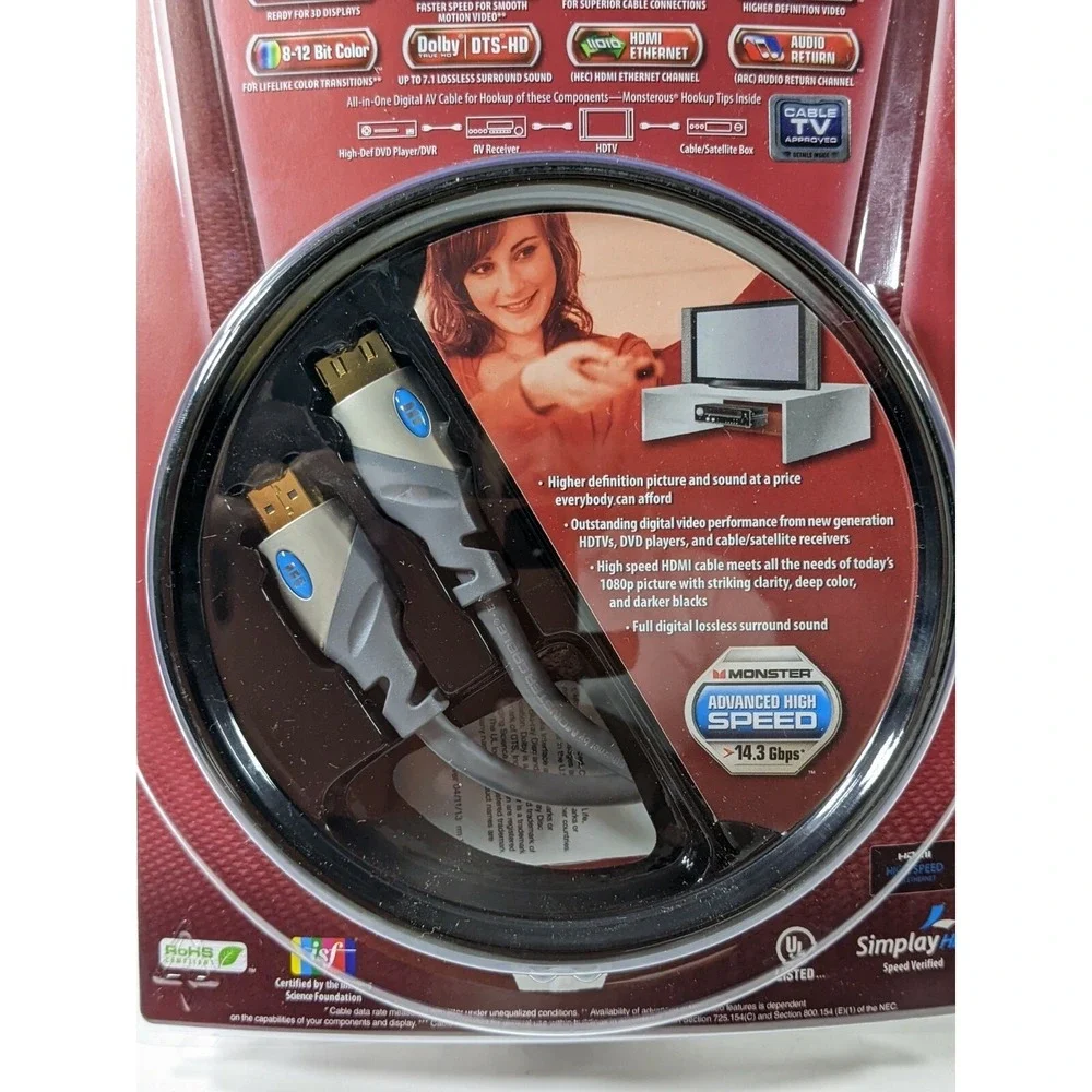 Monster Cable 700HD High Speed HDMI Cable with Ethernet 1m 3.28ft 14.3 Gbps